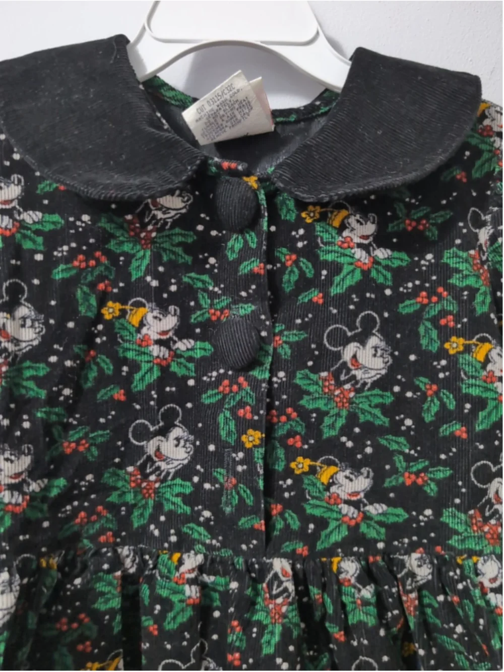 Vintage 90s Disney Christmas Dress Toddler Girl Black Corduroy Mickey Minnie 4